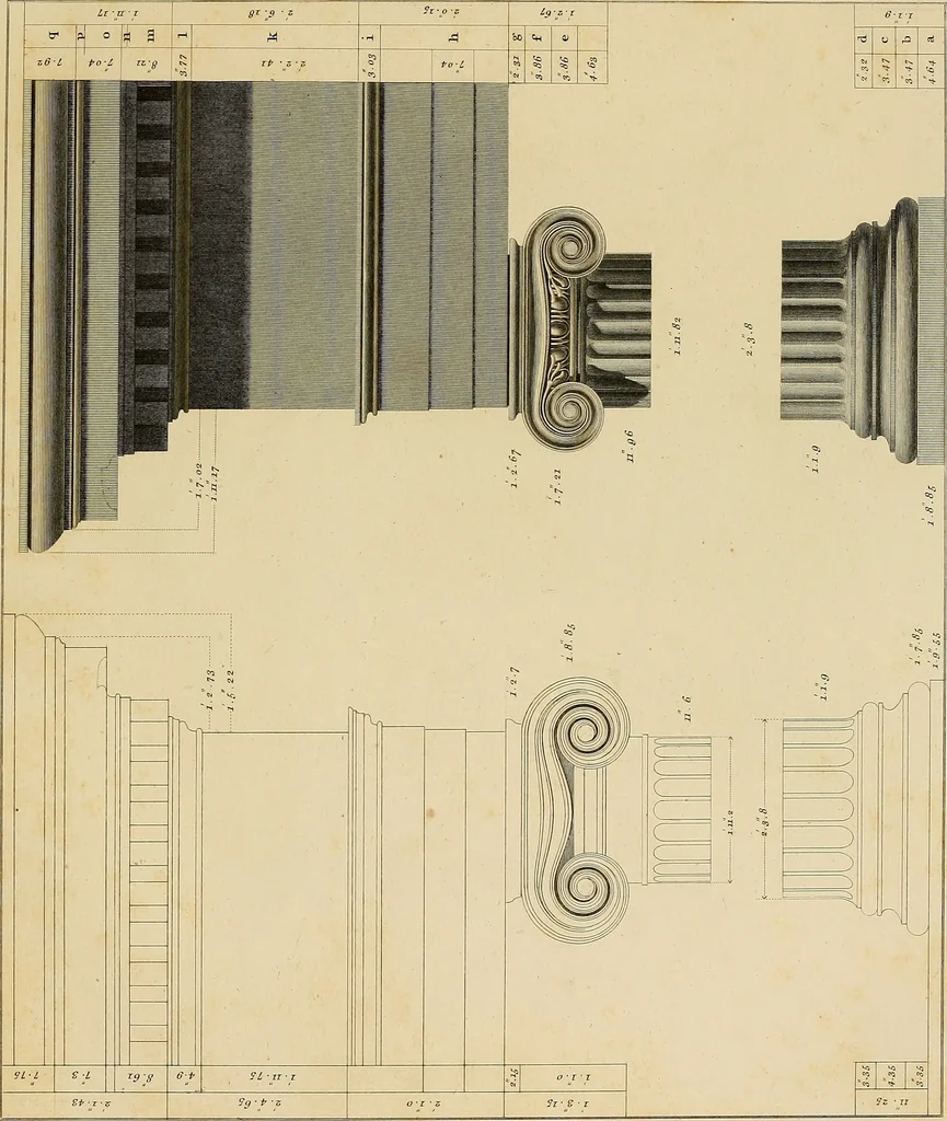 An illustration from The civil architecture of Vitruvius : comprising those books of the author which relate to the public and private edifices of the ancients, 1812, leaf 156