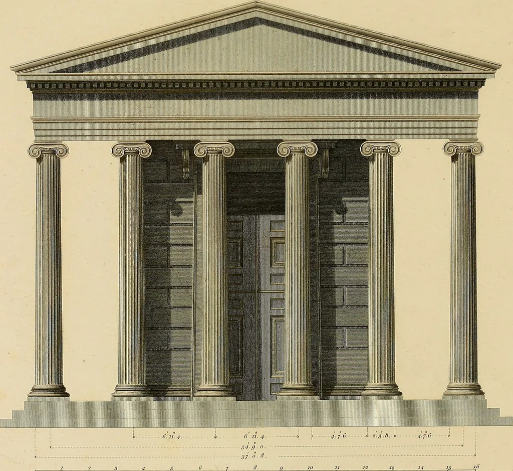 An illustration from The civil architecture of Vitruvius : comprising those books of the author which relate to the public and private edifices of the ancients, 1812, leaf 158