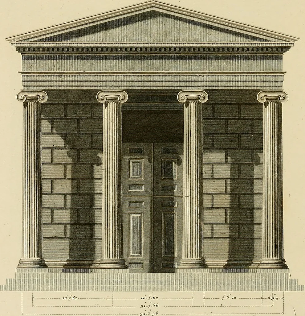An illustration from The civil architecture of Vitruvius : comprising those books of the author which relate to the public and private edifices of the ancients, 1812, leaf 162
