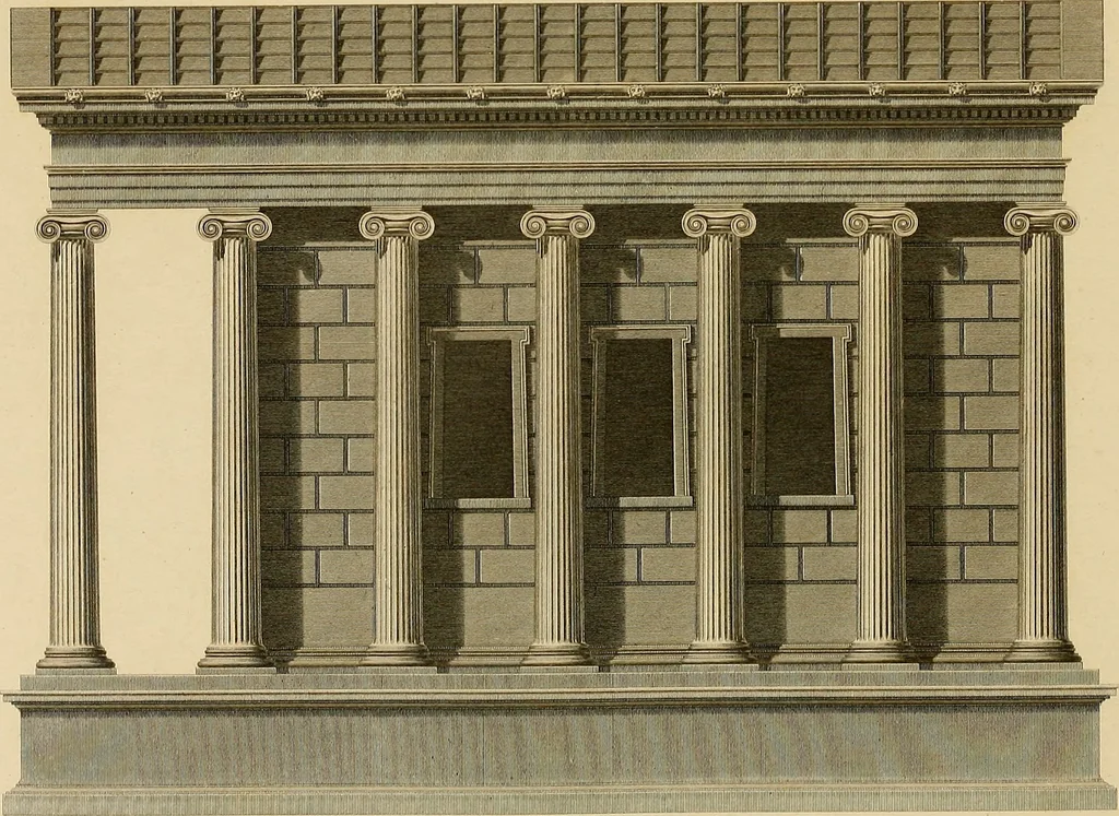 An illustration from The civil architecture of Vitruvius : comprising those books of the author which relate to the public and private edifices of the ancients, 1812, leaf 166