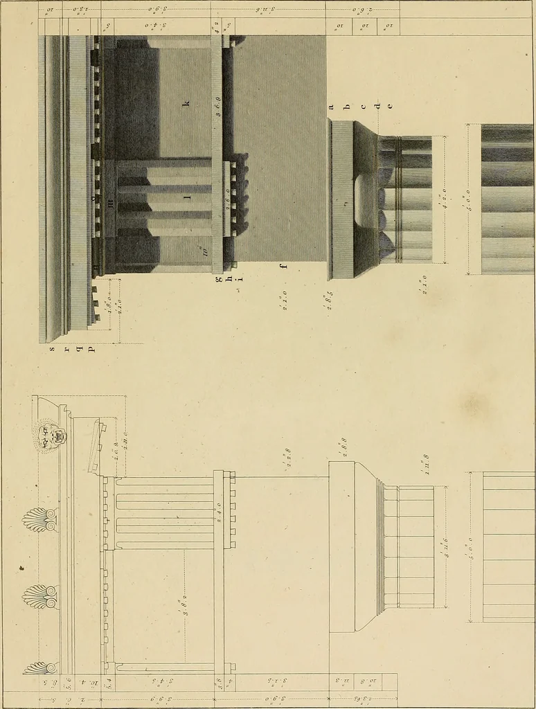 An illustration from The civil architecture of Vitruvius : comprising those books of the author which relate to the public and private edifices of the ancients, 1812, leaf 240