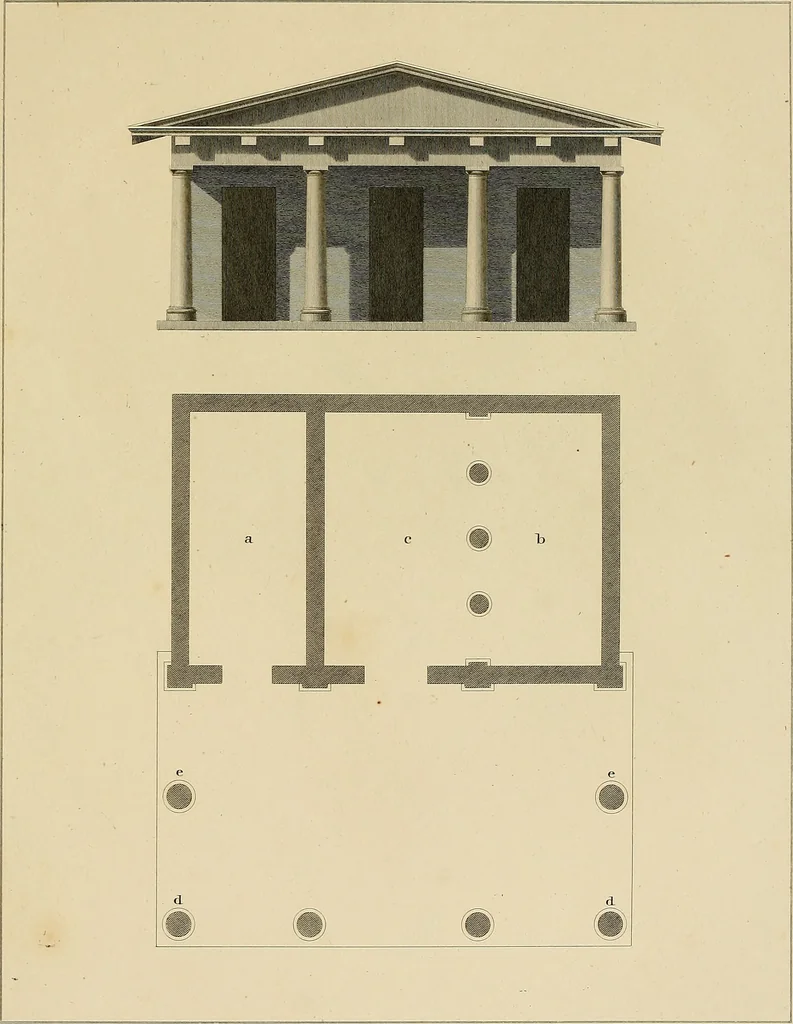 An illustration from The civil architecture of Vitruvius : comprising those books of the author which relate to the public and private edifices of the ancients, 1812, leaf 254