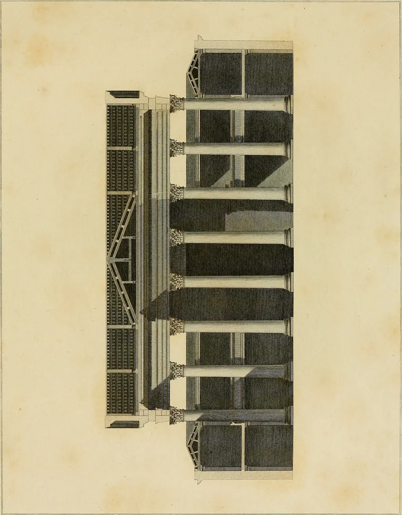 An illustration from The civil architecture of Vitruvius : comprising those books of the author which relate to the public and private edifices of the ancients, 1812, leaf 340
