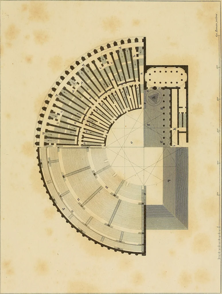 An illustration from The civil architecture of Vitruvius : comprising those books of the author which relate to the public and private edifices of the ancients, 1812, leaf 342