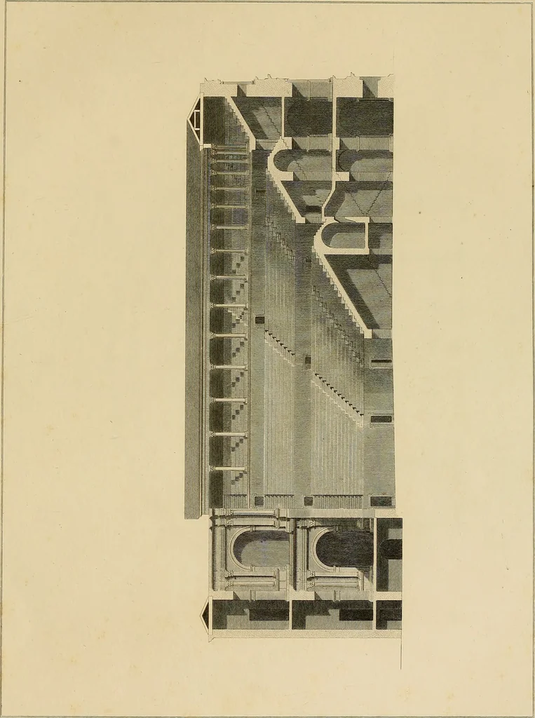 An illustration from The civil architecture of Vitruvius : comprising those books of the author which relate to the public and private edifices of the ancients, 1812, leaf 346