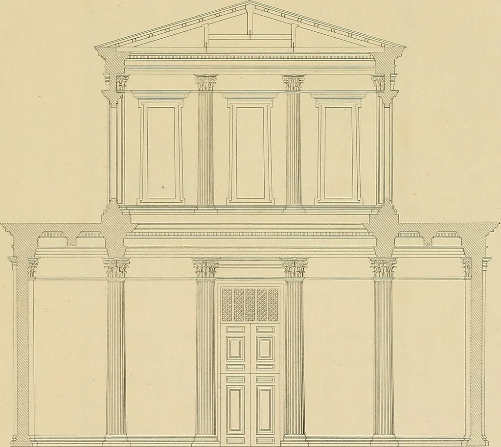 An illustration from The civil architecture of Vitruvius : comprising those books of the author which relate to the public and private edifices of the ancients, 1812, leaf 424