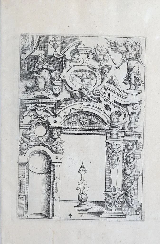 An illustration from Architectvra, oder, Verzeichnuss allerhand Eynfassungen an Thüren, Fenstern vnd Decken : u. sehr nützlich vnnd dienlich allen Mahlern, Bildthawern, Steinmetzen, Schreinern, vnd andern Liebhabern dieser Kunst, 1609, leaf 19