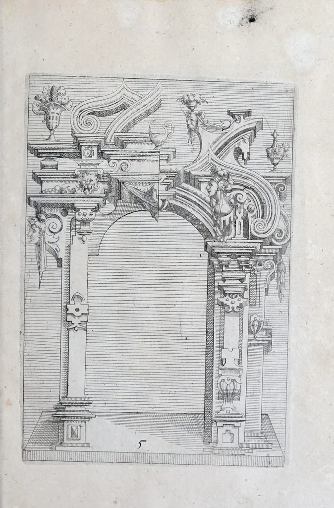 An illustration from Architectvra, oder, Verzeichnuss allerhand Eynfassungen an Thüren, Fenstern vnd Decken : u. sehr nützlich vnnd dienlich allen Mahlern, Bildthawern, Steinmetzen, Schreinern, vnd andern Liebhabern dieser Kunst, 1609, leaf 21
