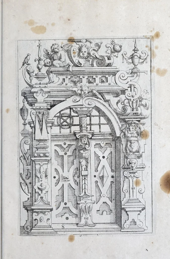 An illustration from Architectvra, oder, Verzeichnuss allerhand Eynfassungen an Thüren, Fenstern vnd Decken : u. sehr nützlich vnnd dienlich allen Mahlern, Bildthawern, Steinmetzen, Schreinern, vnd andern Liebhabern dieser Kunst, 1609, leaf 27