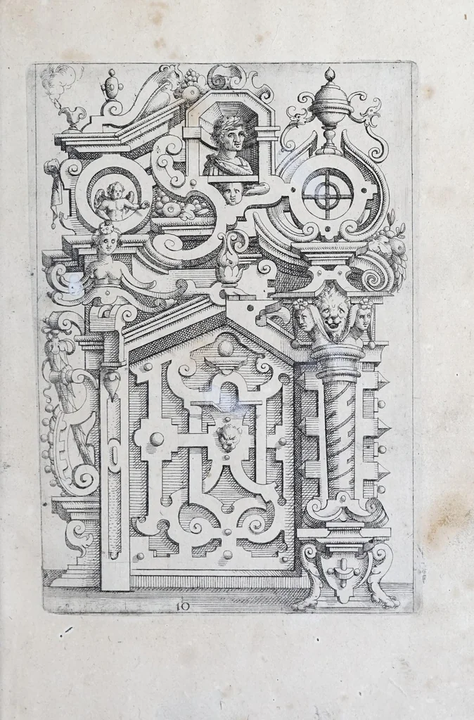 An illustration from Architectvra, oder, Verzeichnuss allerhand Eynfassungen an Thüren, Fenstern vnd Decken : u. sehr nützlich vnnd dienlich allen Mahlern, Bildthawern, Steinmetzen, Schreinern, vnd andern Liebhabern dieser Kunst, 1609, leaf 31