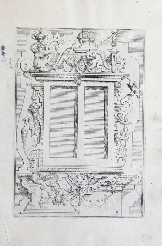An illustration from Architectvra, oder, Verzeichnuss allerhand Eynfassungen an Thüren, Fenstern vnd Decken : u. sehr nützlich vnnd dienlich allen Mahlern, Bildthawern, Steinmetzen, Schreinern, vnd andern Liebhabern dieser Kunst, 1609, leaf 47