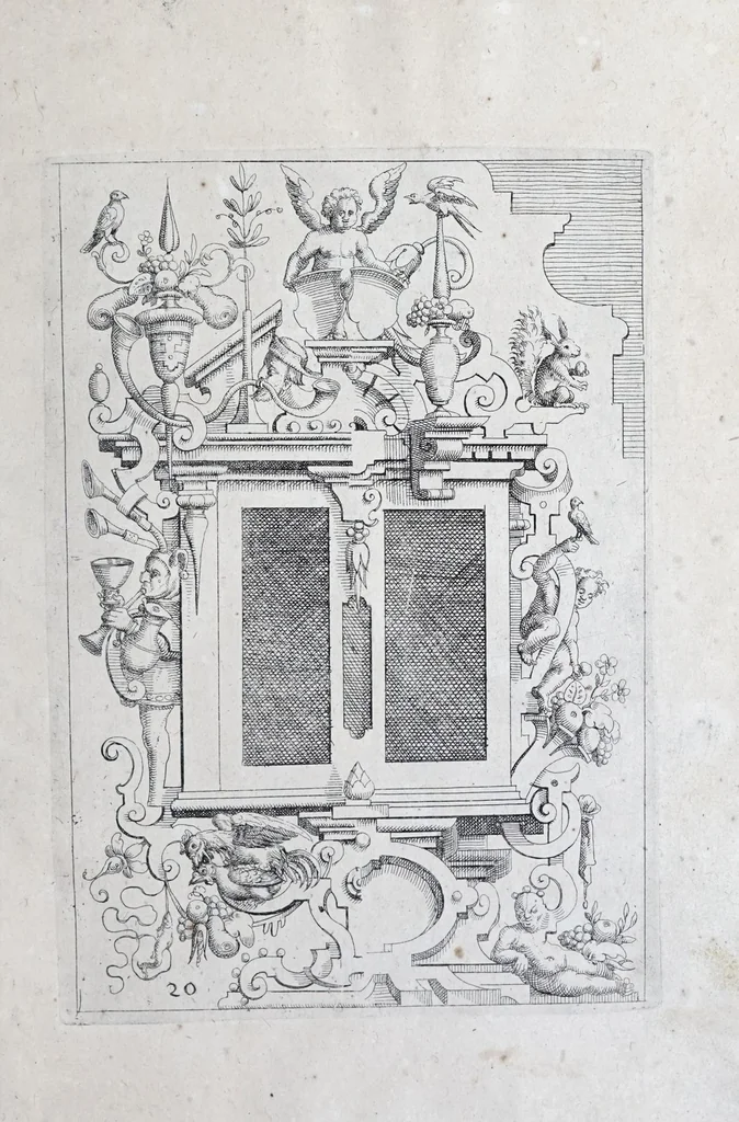 An illustration from Architectvra, oder, Verzeichnuss allerhand Eynfassungen an Thüren, Fenstern vnd Decken : u. sehr nützlich vnnd dienlich allen Mahlern, Bildthawern, Steinmetzen, Schreinern, vnd andern Liebhabern dieser Kunst, 1609, leaf 51