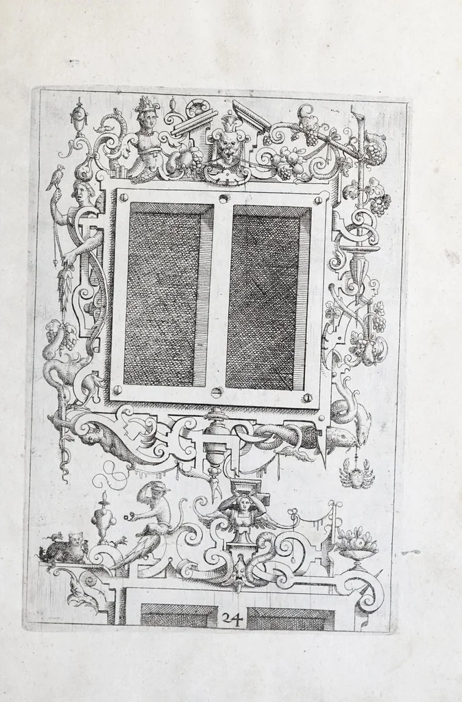 An illustration from Architectvra, oder, Verzeichnuss allerhand Eynfassungen an Thüren, Fenstern vnd Decken : u. sehr nützlich vnnd dienlich allen Mahlern, Bildthawern, Steinmetzen, Schreinern, vnd andern Liebhabern dieser Kunst, 1609, leaf 59