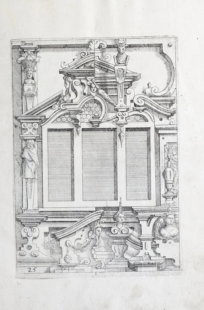 An illustration from Architectvra, oder, Verzeichnuss allerhand Eynfassungen an Thüren, Fenstern vnd Decken : u. sehr nützlich vnnd dienlich allen Mahlern, Bildthawern, Steinmetzen, Schreinern, vnd andern Liebhabern dieser Kunst, 1609, leaf 61