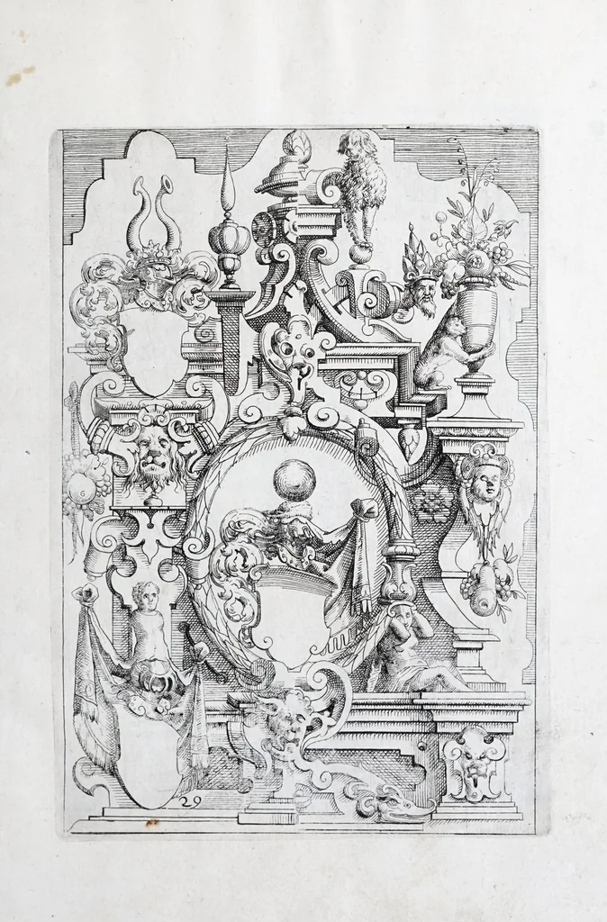 An illustration from Architectvra, oder, Verzeichnuss allerhand Eynfassungen an Thüren, Fenstern vnd Decken : u. sehr nützlich vnnd dienlich allen Mahlern, Bildthawern, Steinmetzen, Schreinern, vnd andern Liebhabern dieser Kunst, 1609, leaf 69