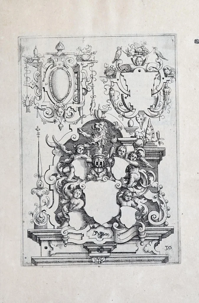 An illustration from Architectvra, oder, Verzeichnuss allerhand Eynfassungen an Thüren, Fenstern vnd Decken : u. sehr nützlich vnnd dienlich allen Mahlern, Bildthawern, Steinmetzen, Schreinern, vnd andern Liebhabern dieser Kunst, 1609, leaf 71