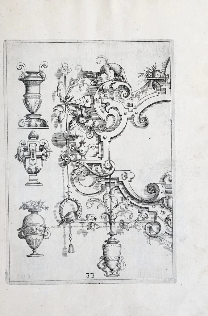 An illustration from Architectvra, oder, Verzeichnuss allerhand Eynfassungen an Thüren, Fenstern vnd Decken : u. sehr nützlich vnnd dienlich allen Mahlern, Bildthawern, Steinmetzen, Schreinern, vnd andern Liebhabern dieser Kunst, 1609, leaf 77