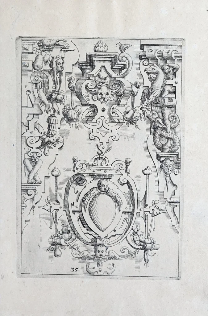 An illustration from Architectvra, oder, Verzeichnuss allerhand Eynfassungen an Thüren, Fenstern vnd Decken : u. sehr nützlich vnnd dienlich allen Mahlern, Bildthawern, Steinmetzen, Schreinern, vnd andern Liebhabern dieser Kunst, 1609, leaf 81