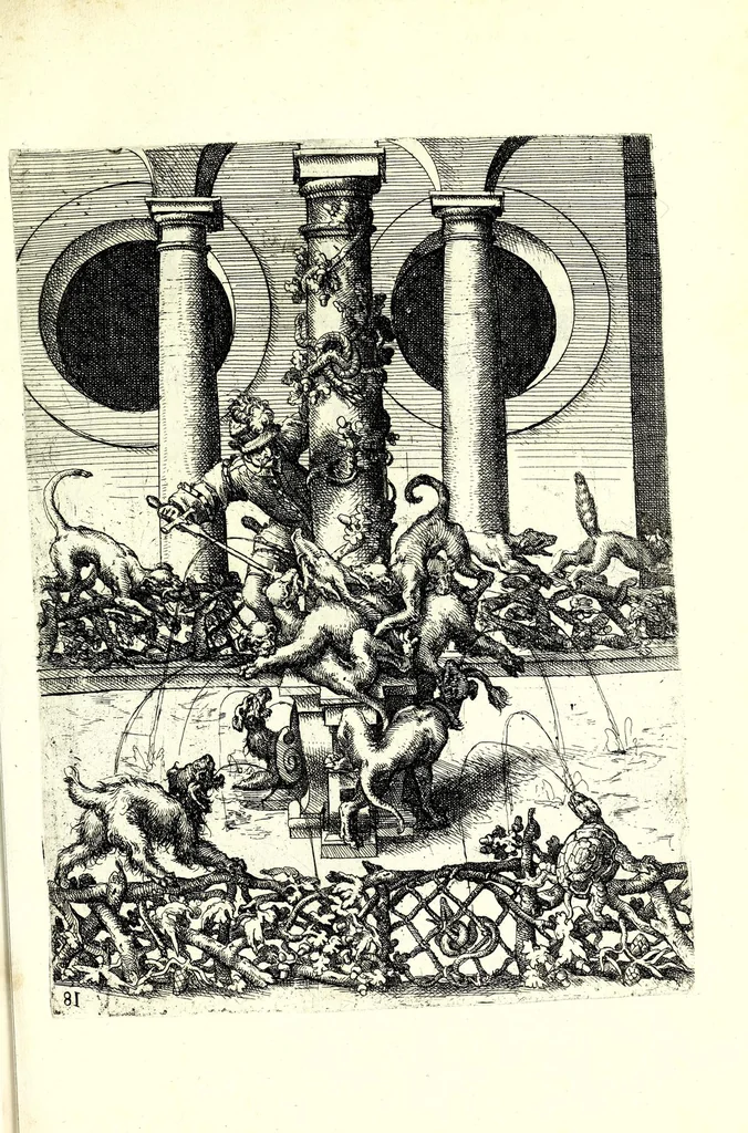 An illustration from Architectvra von Ausstheilung, Symmetria vnd Proportion der fünff Seulen : vnd aller darauss volgender Kunst Arbeit von Fenstern, Caminen, Thürgerichten, Portalen, Bronnen vnd Epitaphien ..., 1598, leaf 165