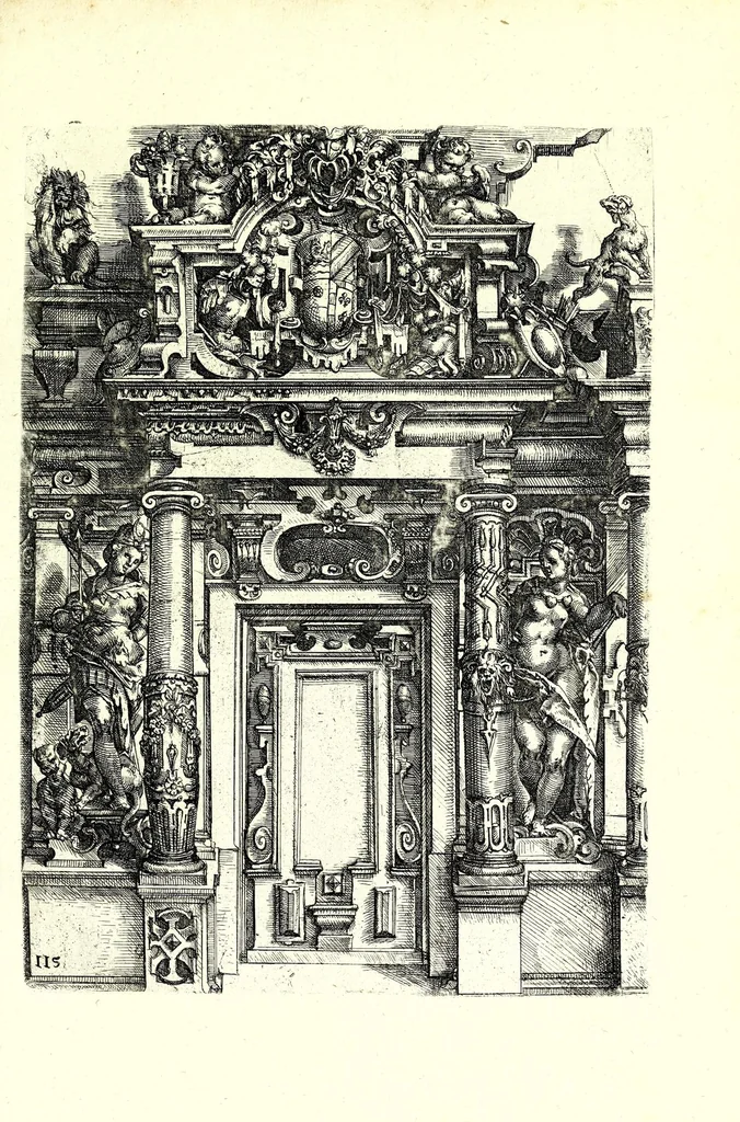 An illustration from Architectvra von Ausstheilung, Symmetria vnd Proportion der fünff Seulen : vnd aller darauss volgender Kunst Arbeit von Fenstern, Caminen, Thürgerichten, Portalen, Bronnen vnd Epitaphien ..., 1598, leaf 233