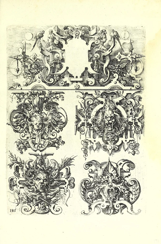 An illustration from Architectvra von Ausstheilung, Symmetria vnd Proportion der fünff Seulen : vnd aller darauss volgender Kunst Arbeit von Fenstern, Caminen, Thürgerichten, Portalen, Bronnen vnd Epitaphien ..., 1598, leaf 373