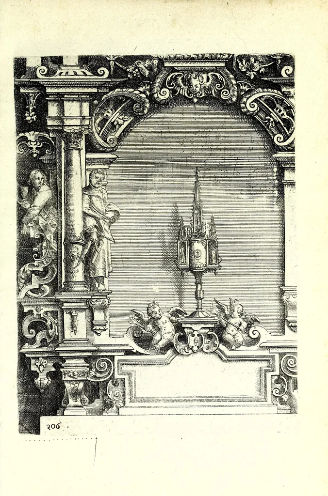 An illustration from Architectvra von Ausstheilung, Symmetria vnd Proportion der fünff Seulen : vnd aller darauss volgender Kunst Arbeit von Fenstern, Caminen, Thürgerichten, Portalen, Bronnen vnd Epitaphien ..., 1598, leaf 415