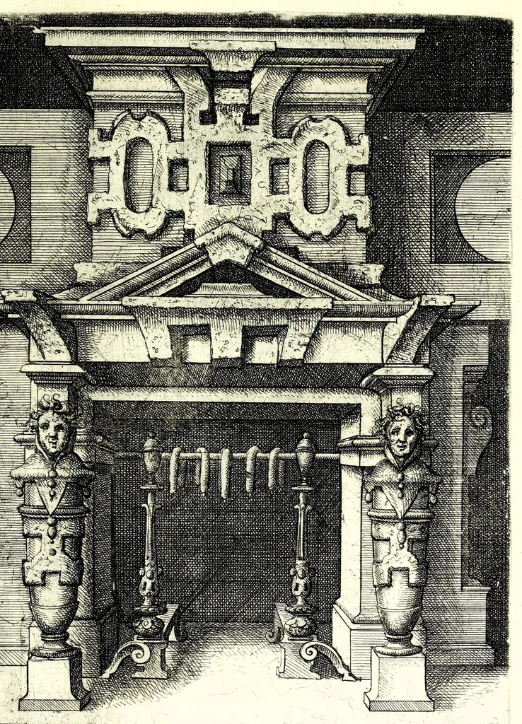 An illustration from Architectvra von Ausstheilung, Symmetria vnd Proportion der fünff Seulen : vnd aller darauss volgender Kunst Arbeit von Fenstern, Caminen, Thürgerichten, Portalen, Bronnen vnd Epitaphien ..., 1598, leaf 45