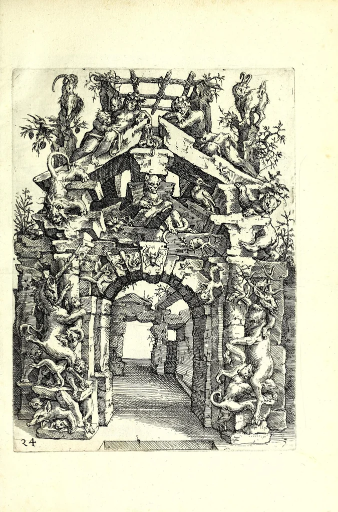 An illustration from Architectvra von Ausstheilung, Symmetria vnd Proportion der fünff Seulen : vnd aller darauss volgender Kunst Arbeit von Fenstern, Caminen, Thürgerichten, Portalen, Bronnen vnd Epitaphien ..., 1598, leaf 51