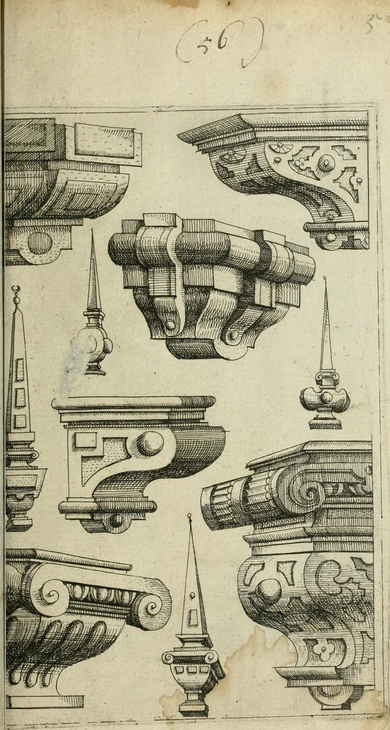 An illustration from Architectvra, vonn Ausstheijlung der fünff Seülen, vnd aller darausz folder Kunst vnd Arbeit von Festern, Camin, Thürgerichten, Portale, Bruñen vnd Epitaphie, 1612, leaf 102