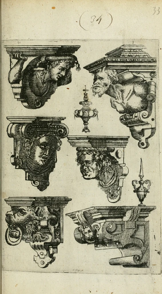 An illustration from Architectvra, vonn Ausstheijlung der fünff Seülen, vnd aller darausz folder Kunst vnd Arbeit von Festern, Camin, Thürgerichten, Portale, Bruñen vnd Epitaphie, 1612, leaf 104