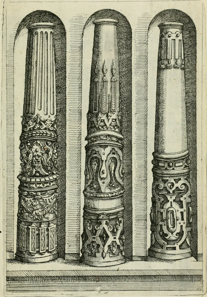 An illustration from Architectvra, vonn Ausstheijlung der fünff Seülen, vnd aller darausz folder Kunst vnd Arbeit von Festern, Camin, Thürgerichten, Portale, Bruñen vnd Epitaphie, 1612, leaf 112