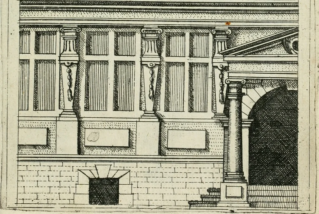An illustration from Architectvra, vonn Ausstheijlung der fünff Seülen, vnd aller darausz folder Kunst vnd Arbeit von Festern, Camin, Thürgerichten, Portale, Bruñen vnd Epitaphie, 1612, leaf 126