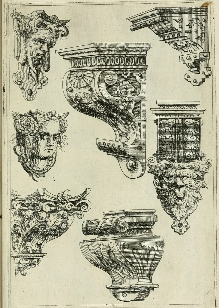An illustration from Architectvra, vonn Ausstheijlung der fünff Seülen, vnd aller darausz folder Kunst vnd Arbeit von Festern, Camin, Thürgerichten, Portale, Bruñen vnd Epitaphie, 1612, leaf 130