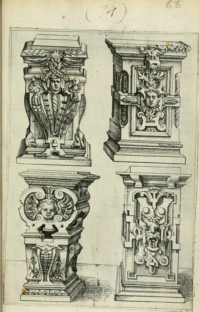 An illustration from Architectvra, vonn Ausstheijlung der fünff Seülen, vnd aller darausz folder Kunst vnd Arbeit von Festern, Camin, Thürgerichten, Portale, Bruñen vnd Epitaphie, 1612, leaf 132
