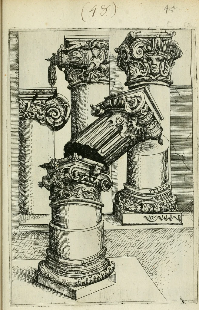 An illustration from Architectvra, vonn Ausstheijlung der fünff Seülen, vnd aller darausz folder Kunst vnd Arbeit von Festern, Camin, Thürgerichten, Portale, Bruñen vnd Epitaphie, 1612, leaf 136