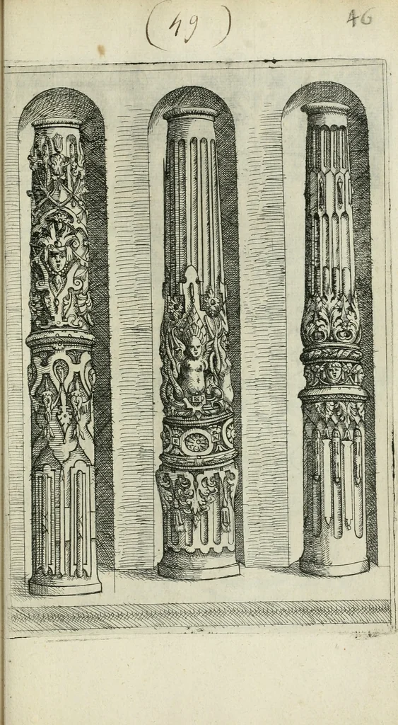 An illustration from Architectvra, vonn Ausstheijlung der fünff Seülen, vnd aller darausz folder Kunst vnd Arbeit von Festern, Camin, Thürgerichten, Portale, Bruñen vnd Epitaphie, 1612, leaf 138