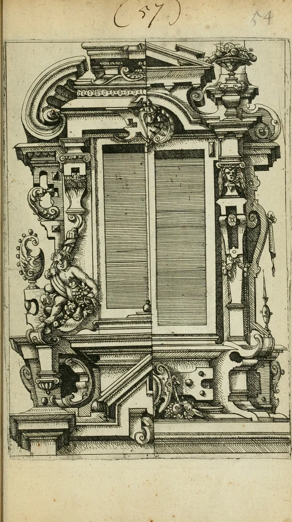 An illustration from Architectvra, vonn Ausstheijlung der fünff Seülen, vnd aller darausz folder Kunst vnd Arbeit von Festern, Camin, Thürgerichten, Portale, Bruñen vnd Epitaphie, 1612, leaf 142