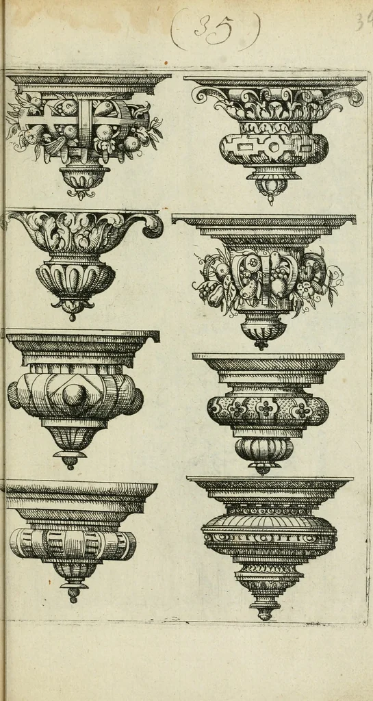An illustration from Architectvra, vonn Ausstheijlung der fünff Seülen, vnd aller darausz folder Kunst vnd Arbeit von Festern, Camin, Thürgerichten, Portale, Bruñen vnd Epitaphie, 1612, leaf 150