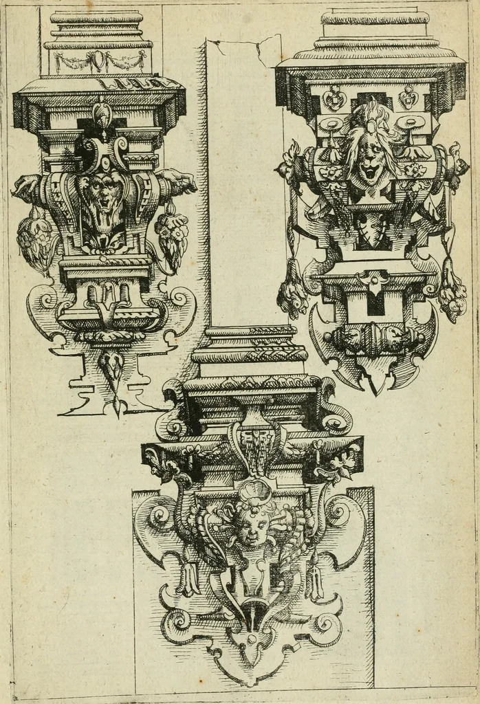 An illustration from Architectvra, vonn Ausstheijlung der fünff Seülen, vnd aller darausz folder Kunst vnd Arbeit von Festern, Camin, Thürgerichten, Portale, Bruñen vnd Epitaphie, 1612, leaf 152