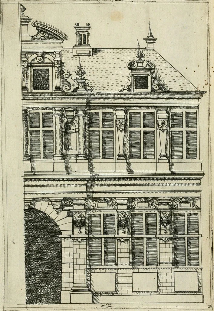 An illustration from Architectvra, vonn Ausstheijlung der fünff Seülen, vnd aller darausz folder Kunst vnd Arbeit von Festern, Camin, Thürgerichten, Portale, Bruñen vnd Epitaphie, 1612, leaf 158