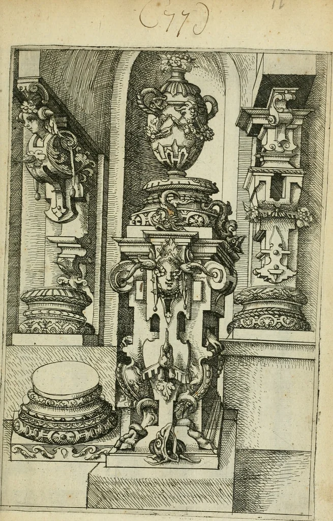 An illustration from Architectvra, vonn Ausstheijlung der fünff Seülen, vnd aller darausz folder Kunst vnd Arbeit von Festern, Camin, Thürgerichten, Portale, Bruñen vnd Epitaphie, 1612, leaf 164