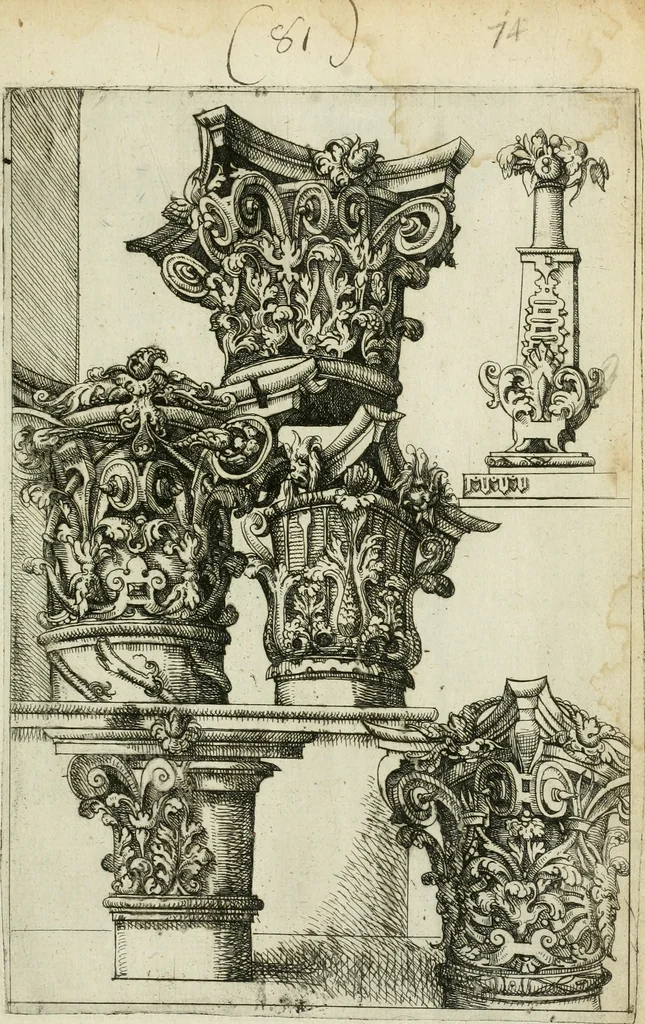 An illustration from Architectvra, vonn Ausstheijlung der fünff Seülen, vnd aller darausz folder Kunst vnd Arbeit von Festern, Camin, Thürgerichten, Portale, Bruñen vnd Epitaphie, 1612, leaf 168