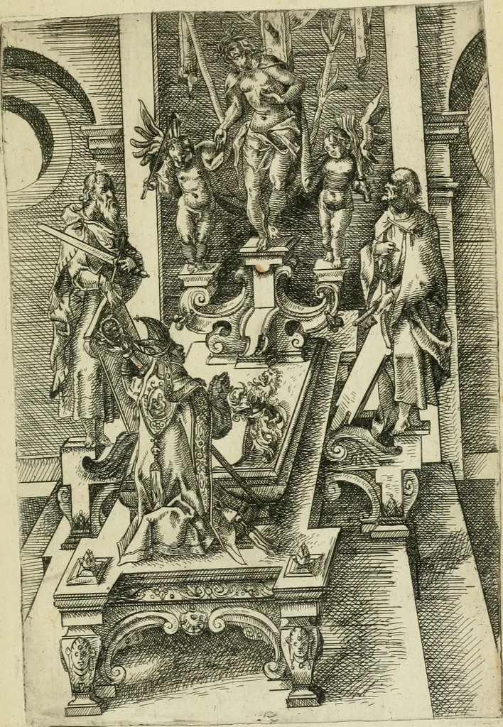 An illustration from Architectvra, vonn Ausstheijlung der fünff Seülen, vnd aller darausz folder Kunst vnd Arbeit von Festern, Camin, Thürgerichten, Portale, Bruñen vnd Epitaphie, 1612, leaf 174