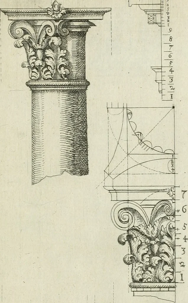 An illustration from Architectvra, vonn Ausstheijlung der fünff Seülen, vnd aller darausz folder Kunst vnd Arbeit von Festern, Camin, Thürgerichten, Portale, Bruñen vnd Epitaphie, 1612, leaf 24