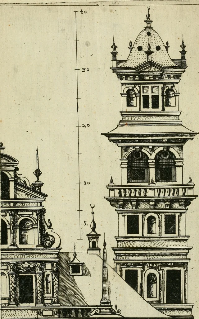 An illustration from Architectvra, vonn Ausstheijlung der fünff Seülen, vnd aller darausz folder Kunst vnd Arbeit von Festern, Camin, Thürgerichten, Portale, Bruñen vnd Epitaphie, 1612, leaf 38