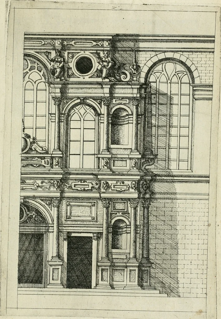 An illustration from Architectvra, vonn Ausstheijlung der fünff Seülen, vnd aller darausz folder Kunst vnd Arbeit von Festern, Camin, Thürgerichten, Portale, Bruñen vnd Epitaphie, 1612, leaf 42