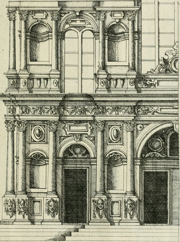 An illustration from Architectvra, vonn Ausstheijlung der fünff Seülen, vnd aller darausz folder Kunst vnd Arbeit von Festern, Camin, Thürgerichten, Portale, Bruñen vnd Epitaphie, 1612, leaf 48