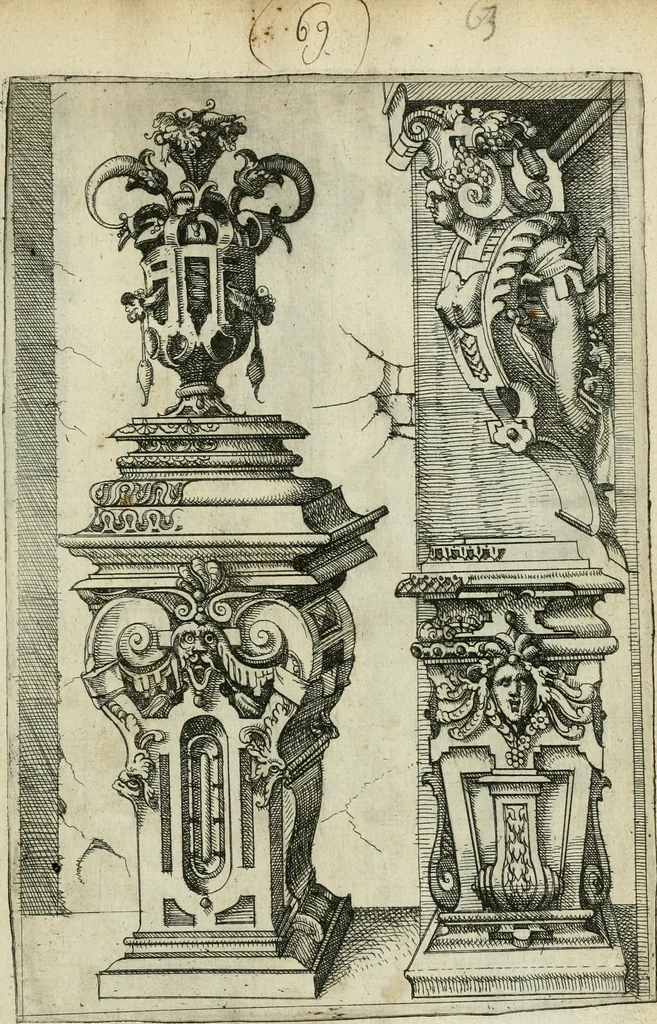 An illustration from Architectvra, vonn Ausstheijlung der fünff Seülen, vnd aller darausz folder Kunst vnd Arbeit von Festern, Camin, Thürgerichten, Portale, Bruñen vnd Epitaphie, 1612, leaf 52