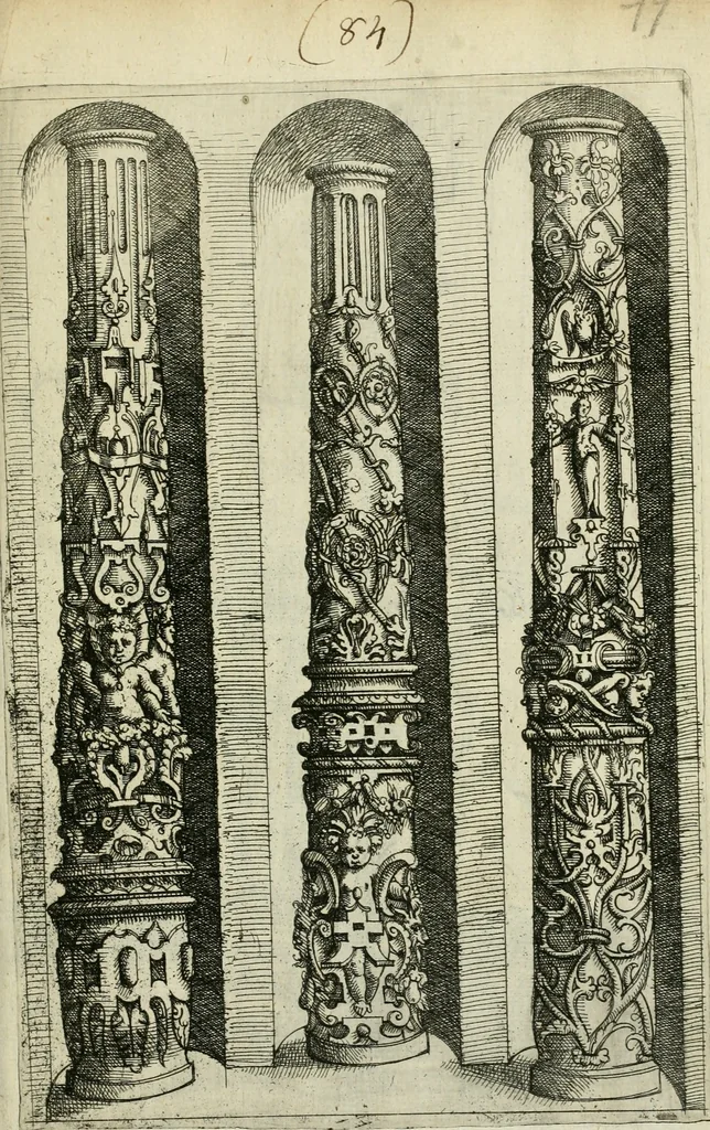 An illustration from Architectvra, vonn Ausstheijlung der fünff Seülen, vnd aller darausz folder Kunst vnd Arbeit von Festern, Camin, Thürgerichten, Portale, Bruñen vnd Epitaphie, 1612, leaf 56