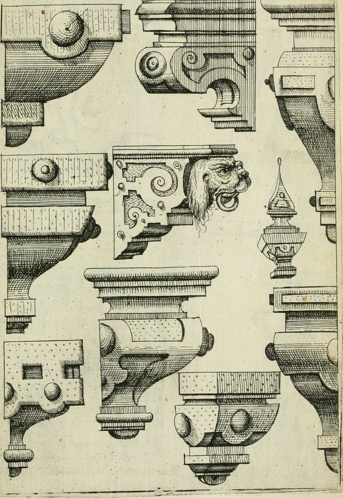 An illustration from Architectvra, vonn Ausstheijlung der fünff Seülen, vnd aller darausz folder Kunst vnd Arbeit von Festern, Camin, Thürgerichten, Portale, Bruñen vnd Epitaphie, 1612, leaf 72